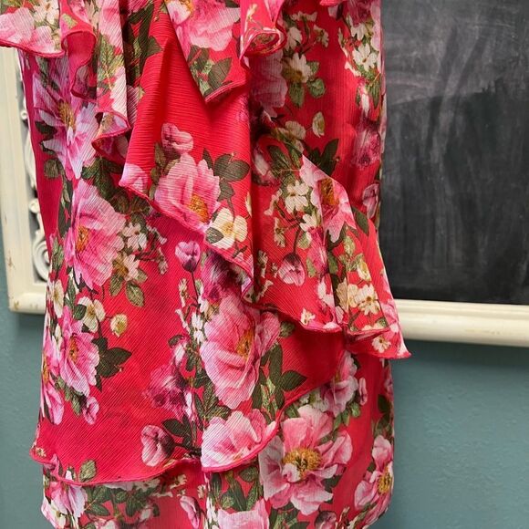 Kut from the Kloth Pink Floral Ruffle Top - Picture 3 of 7